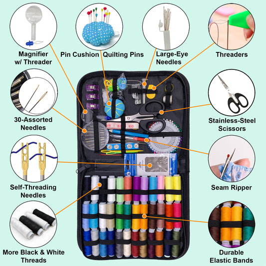 VelloStar Large Sewing Kit – 200+ Premium Tools & 36 Threads for Home Clothing Repairs (Black)