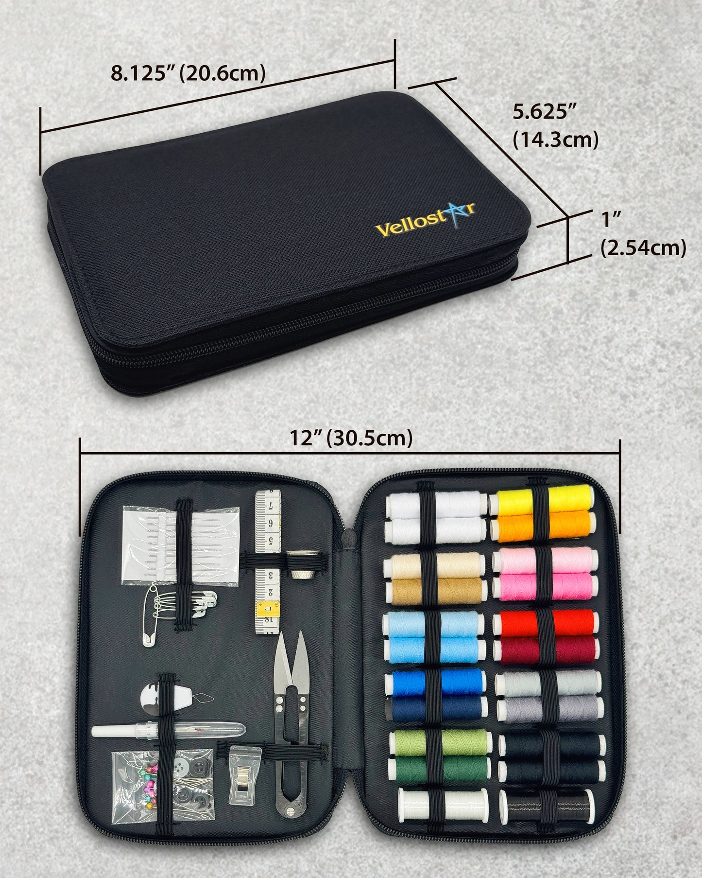 VelloStar Beginner Sewing Kit – Portable Hand Sewing Set with 22 Threads & 60+ Tools (Black)