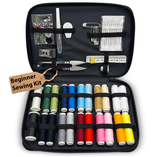 VelloStar Beginner Sewing Kit – Portable Hand Sewing Set with 22 Threads & 60+ Tools (Black)