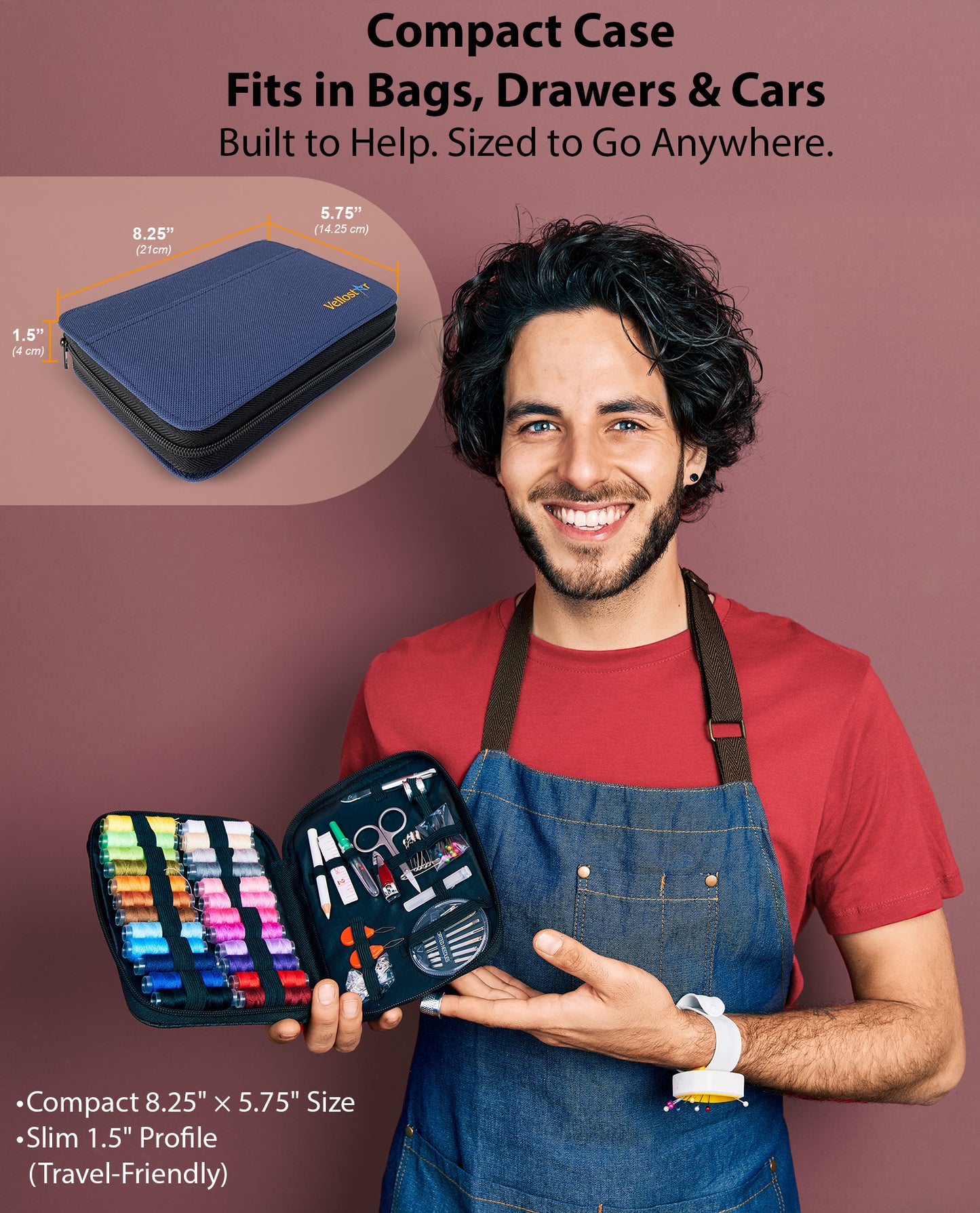 VelloStar Portable Sewing Kit – 100+ Essential Tools for Clothing Repairs (Navy Blue)