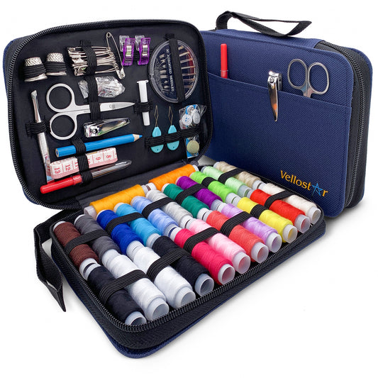 VelloStar Portable Sewing Kit – 100+ Essential Tools for Clothing Repairs (Navy Blue)