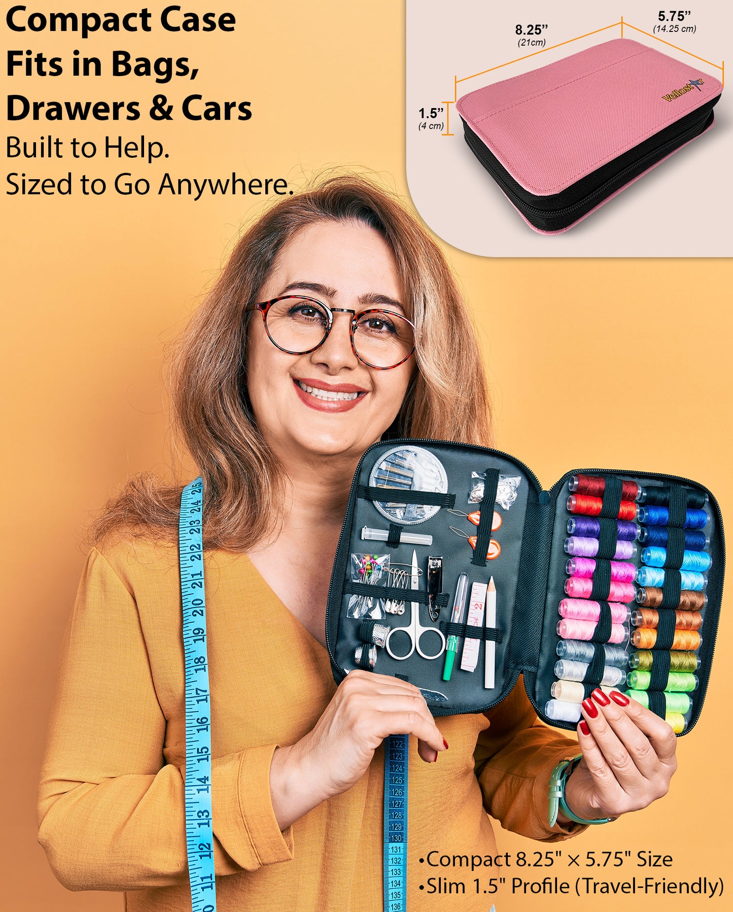 VelloStar Portable Pink Sewing Kit – 100+ Essential Tools for Clothing Repairs (Pink)