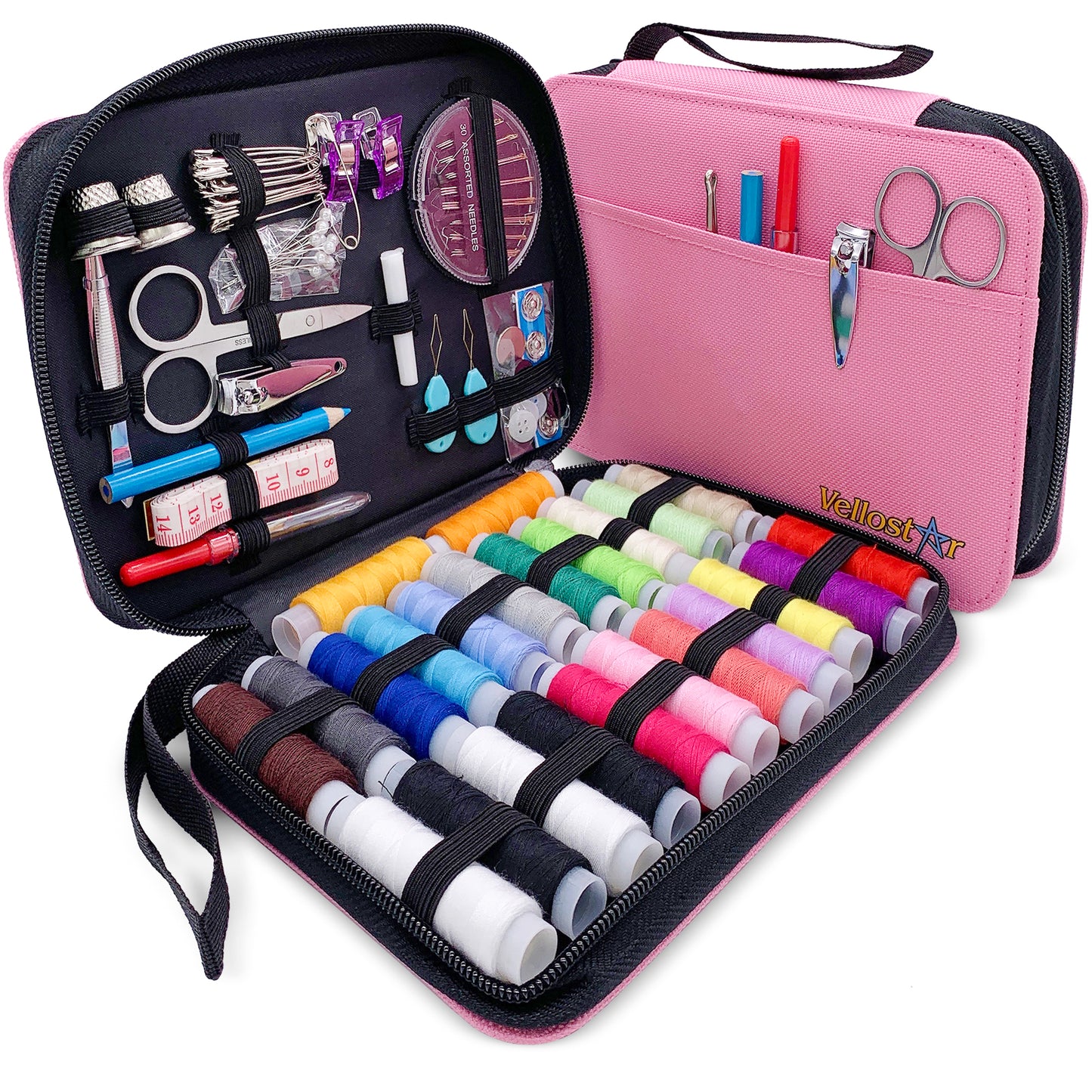 VelloStar Portable Pink Sewing Kit – 100+ Essential Tools for Clothing Repairs (Pink)