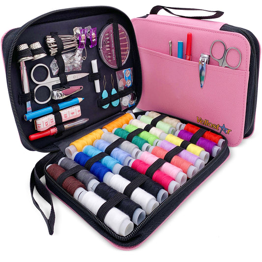 VelloStar Portable Pink Sewing Kit – 100+ Essential Tools for Clothing Repairs (Pink)