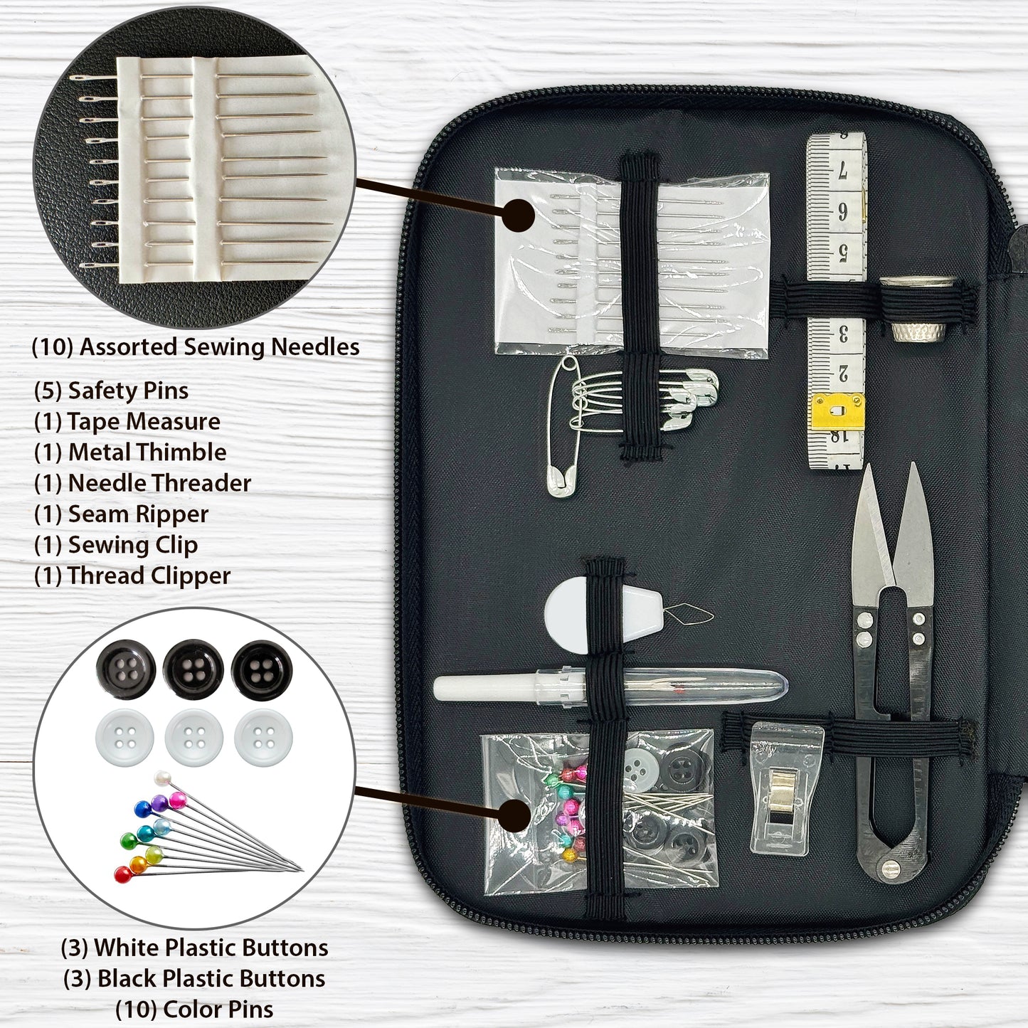 VelloStar Beginner Sewing Kit – Portable Hand Sewing Set with 22 Threads & 60+ Tools (Black)