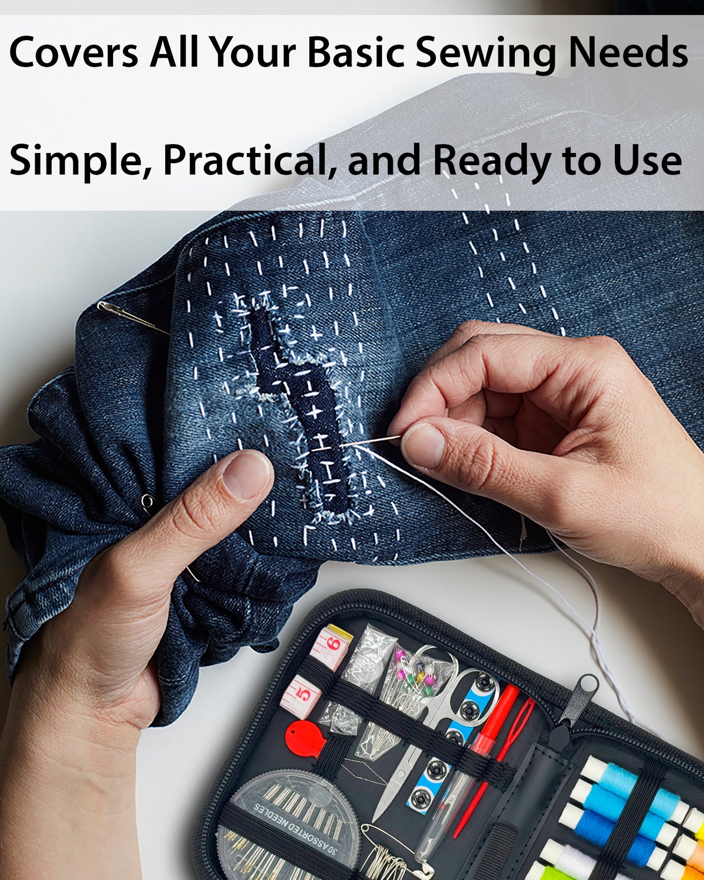 VelloStar Travel Sewing Kit – Compact Portable Sewing Set with 18 Threads & 85+ Tools (Black)