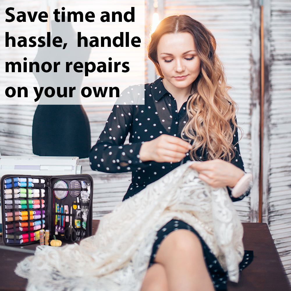 VelloStar Large Sewing Kit – 200+ Premium Tools & 36 Threads for Home Clothing Repairs (Black)