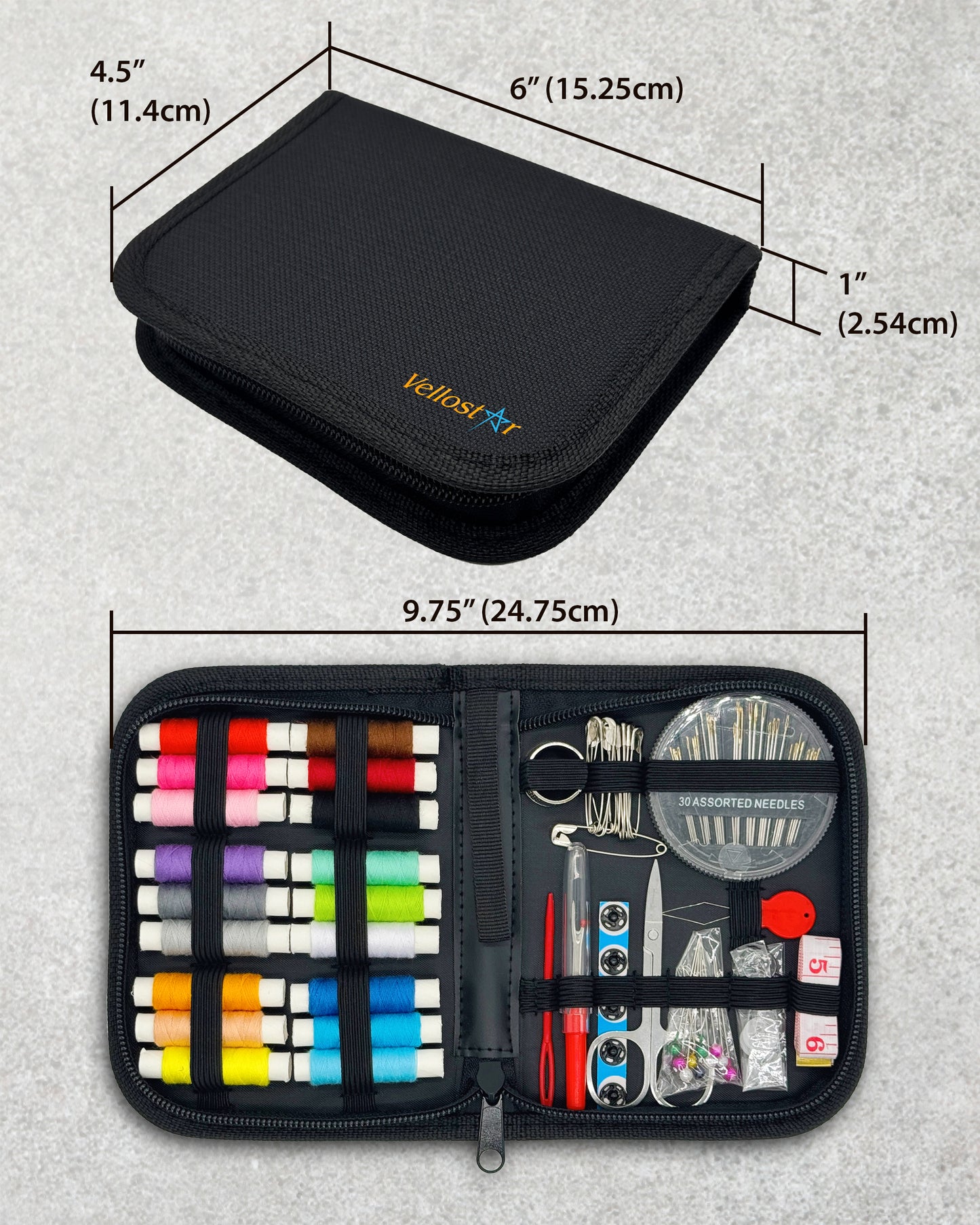 VelloStar Travel Sewing Kit – Compact Portable Sewing Set with 18 Threads & 85+ Tools (Black)