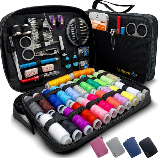 VelloStar Portable Sewing Kit – 100+ Premium Tools for Clothing Repairs (Black)