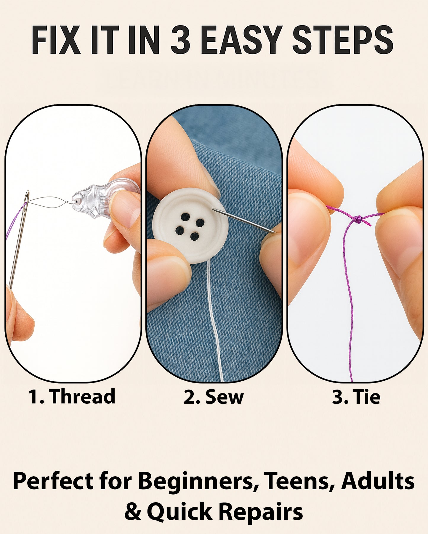VelloStar Portable Sewing Kit – 100+ Essential Tools for Clothing Repairs (Light Grey)