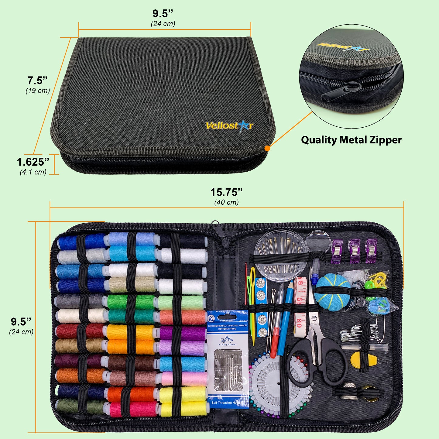 VelloStar Large Sewing Kit – 200+ Premium Tools & 36 Threads for Home Clothing Repairs (Black)