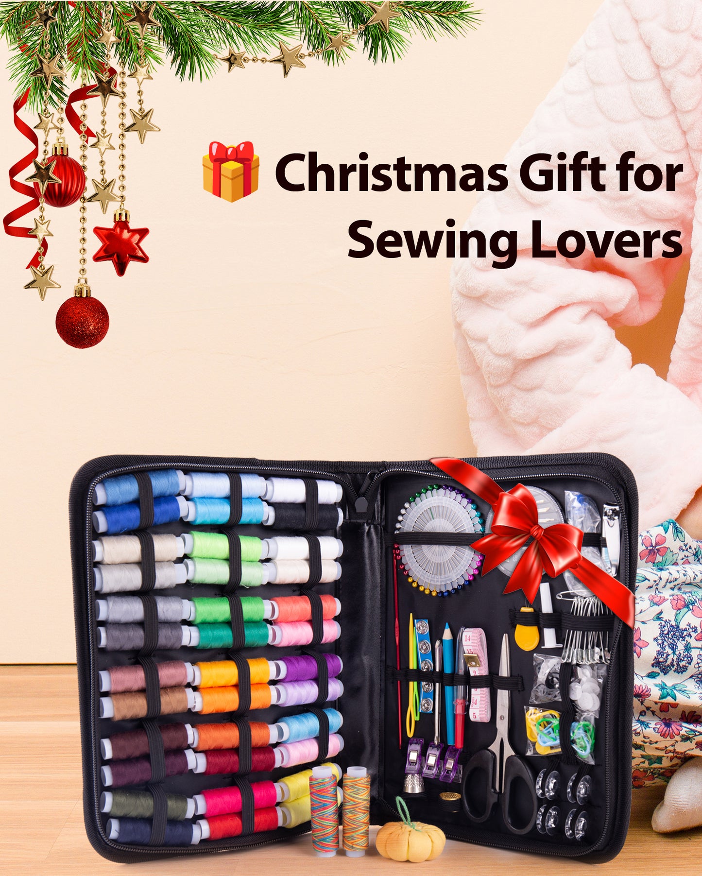 VelloStar Large Sewing Kit – 200+ Premium Tools & 36 Threads for Home Clothing Repairs (Black)