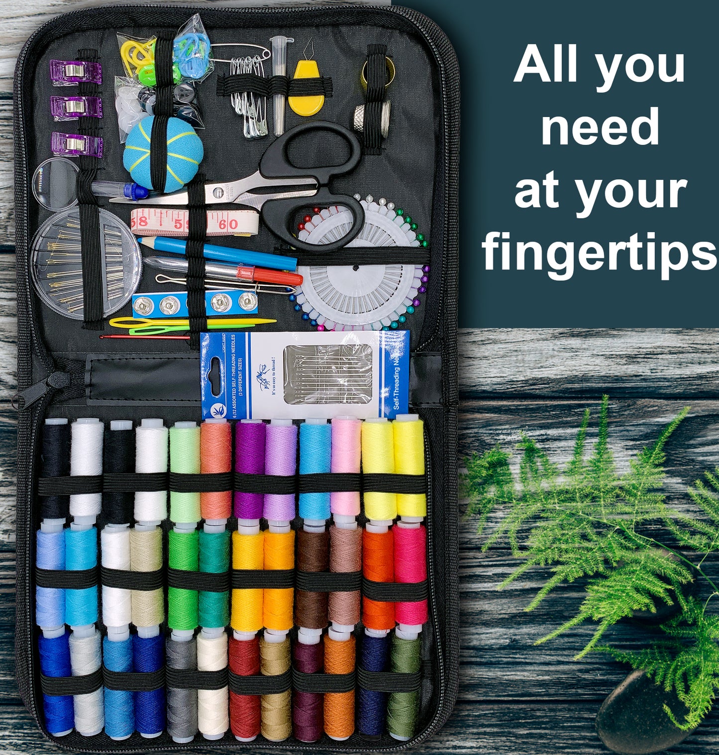 VelloStar Large Sewing Kit – 200+ Premium Tools & 36 Threads for Home Clothing Repairs (Black)